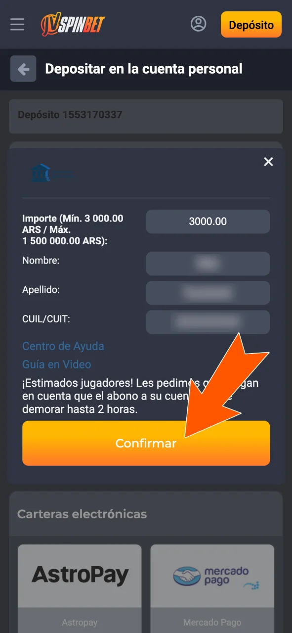 Elegí un método en JVSpin y realizá tu depósito mínimo.
