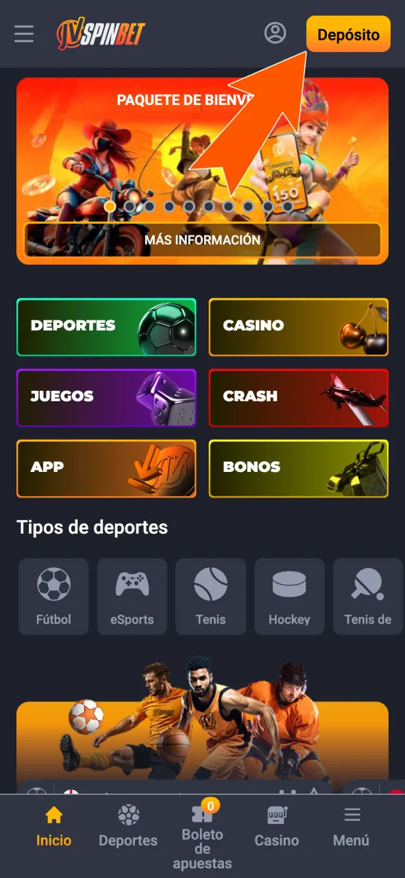 Iniciá sesión y tocá Depositar en JVSpin ahora.