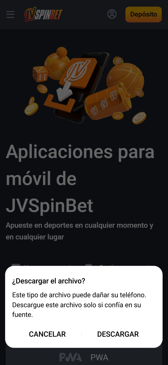 Permití la transferencia del archivo para instalar la Android JVSpin App.