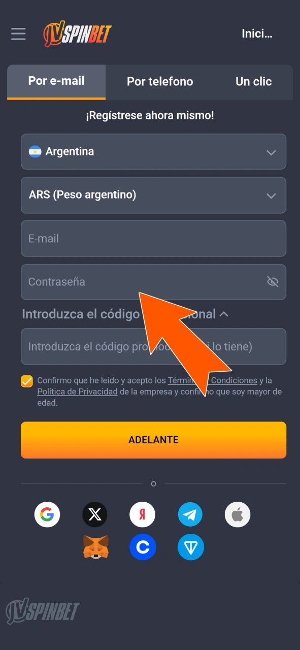 Escribí tus datos reales para completar el registro en la JVSpin App.