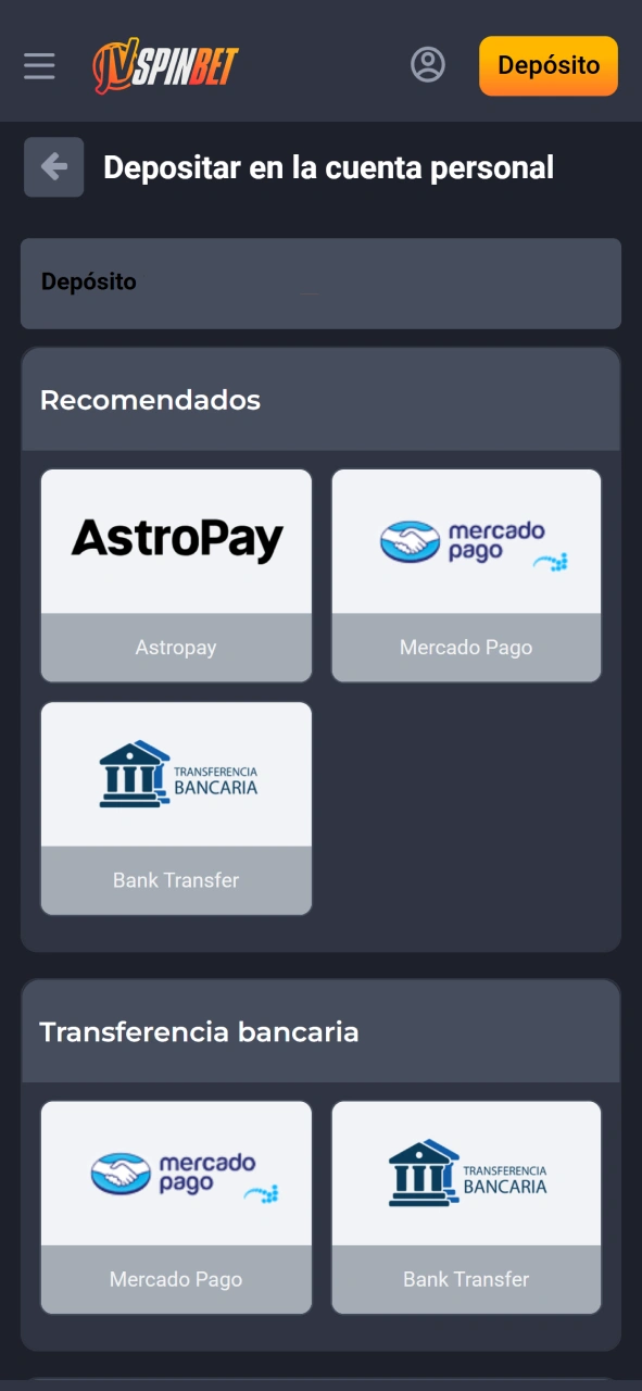 Cargá fondos iniciales para realizar tu primera apuesta ganadora en JVSpin.